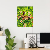 Poster Art Nouveau Wild Rabbit and Flowers (Bureau à domicile)