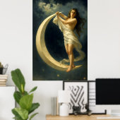 Poster Art Nouveau Woman Riding On A Crescent Moon (Bureau à domicile)