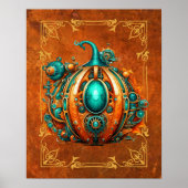 Poster Art numérique Citrouille Aqua & Orange Steampunk (Devant)