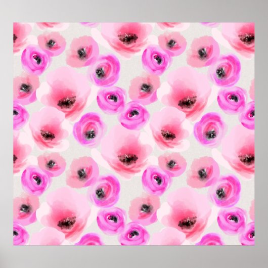 Poster Art numérique d'aquarelle rose Fleurs (Devant)