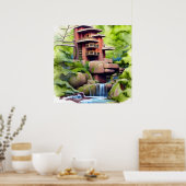 Poster Art numérique de la maison d'arbre architectural (Cuisine)