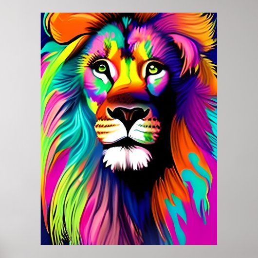 Poster Art numérique de lion coloré (Devant)