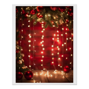 Poster Art numérique de Noël rouge et blanc