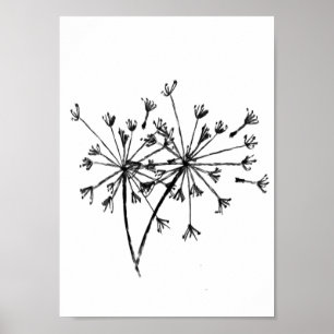 Poster Art numérique de pissenlit minimaliste noir