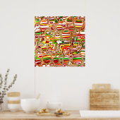 Poster Art numérique des bulles rétro (Cuisine)