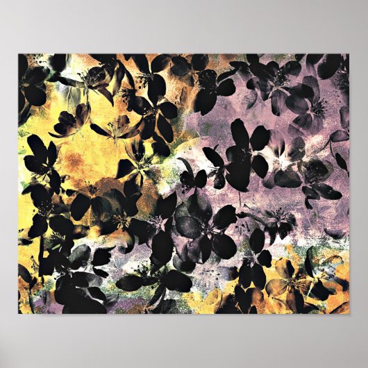 Poster Art numérique fleuri motif à fleurs rose jaune (Devant)