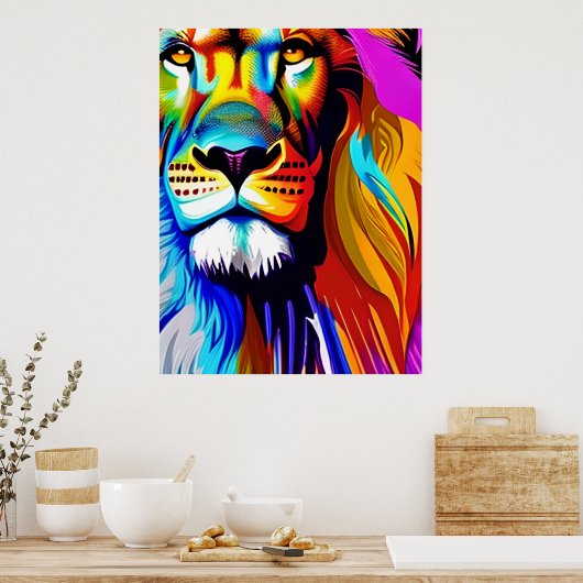 Poster Art numérique Lion coloré | Anniversaire (Cuisine)