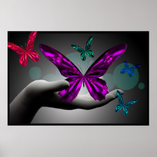 Poster Art numérique néon mystique des papillons
