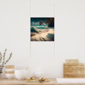 Poster Art Océan | Vagues de plage et palmiers Tropical (Cuisine)
