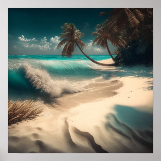 Poster Art Océan | Vagues de plage et palmiers Tropical (Devant)