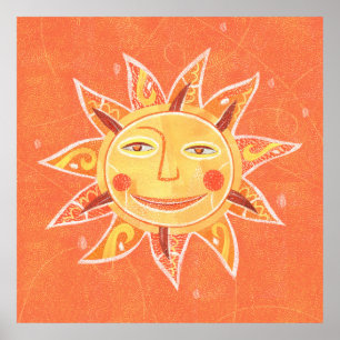 Poster Art orange de sourire de Sun de jeu de rayon