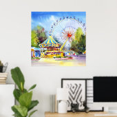 Poster Art original de l'attraction carrousel de parc d'a (Bureau à domicile)
