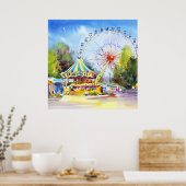 Poster Art original de l'attraction carrousel de parc d'a (Cuisine)