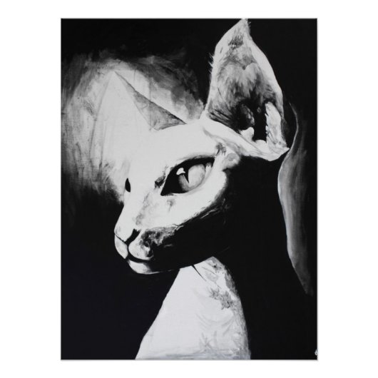 Poster Art original Sphynx Cat Feline noir & blanc (Devant)