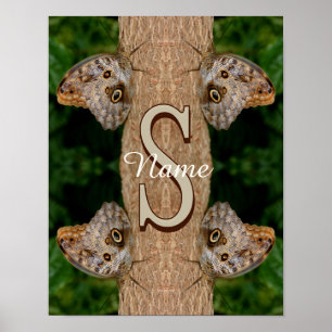 Poster Art papillon de monogramme initial personnalisé