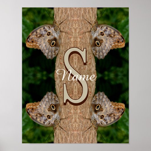Poster Art papillon de monogramme initial personnalisé (Devant)