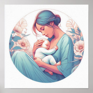 Poster Art pastel minimaliste de maman avec bébé