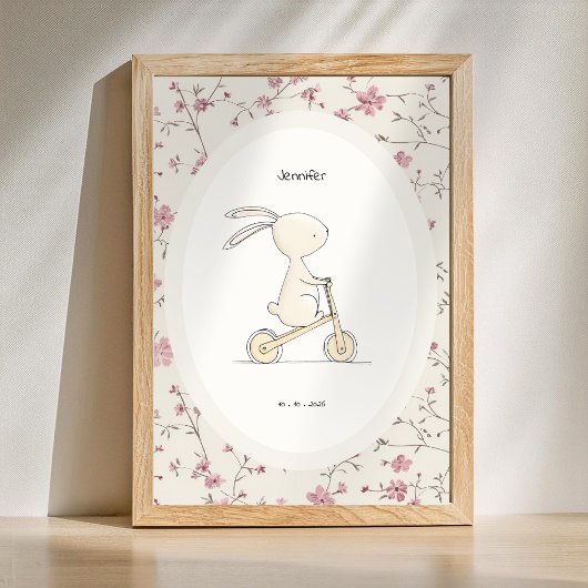 Poster Art personnalisé de lapin – Nom Date de naissance 
