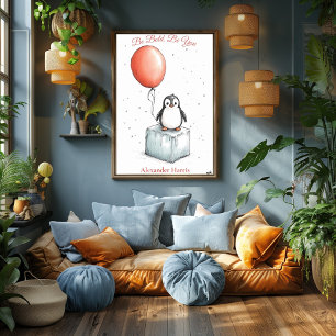 Poster Art personnalisé pour la nurserie – Manchot et bal
