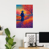 Poster Art Pointillisme Fleur de Cerisier Samouraï (Bureau à domicile)