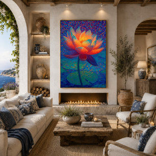 Poster Art Pointillisme Fleur de Lotus Lumineuse