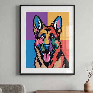 Poster Art Pop Coloré Berger Allemand