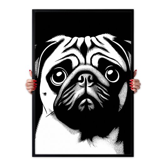 Poster Art Pop Pug Blanc & Noir Chic Fun Esthétique