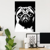 Poster Art Pop Pug Blanc & Noir Chic Fun Esthétique (Bureau à domicile)