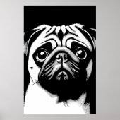 Poster Art Pop Pug Blanc & Noir Chic Fun Esthétique (Devant)