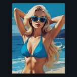 Poster Art pop rétro : Blonde glamour en Bikini bleu<br><div class="desc">Une magnifique illustration de pop art rétro montrant une femme blonde glamour en bikini bleu. Ses lunettes de soleil bleu vif et sa pose confiante complètent parfaitement le cadre animé de la plage. Les couleurs audacieuses et les lignes pointues captent l'essence de l'art pop vintage, évoquant un style intemporel et...</div>