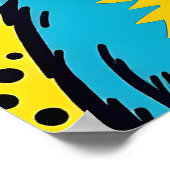 Poster Art Pop Rétro Chat Bleu Style 80's (Coin)
