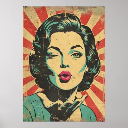 Poster Art Pop Rétro : Clin d'œil et Baiser (Devant)