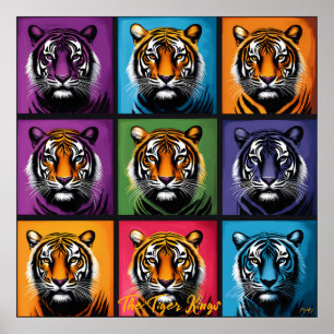 Poster Art Pop Tigre Grille Murale Gras Bold