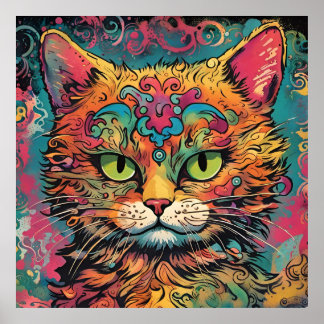 Poster Art Pop vintage, Style Louis Wain, Beau Chat