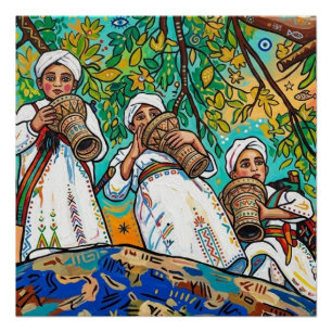 Poster Art populaire Amazigh Ahwash marocain brillant 