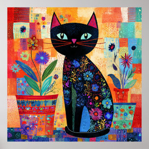 Poster Art populaire de chat noir