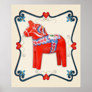 Poster Art populaire de cheval de Dala de Suédois encadré