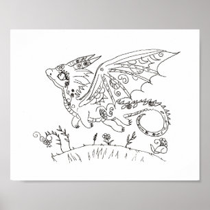 Poster Art populaire hispanique page couleur de dragon de