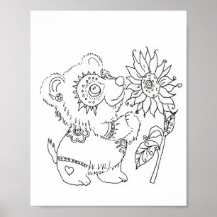 Poster Art populaire hispanique page couleur ours bébé