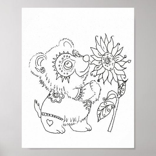 Poster Art populaire hispanique page couleur ours bébé (Devant)