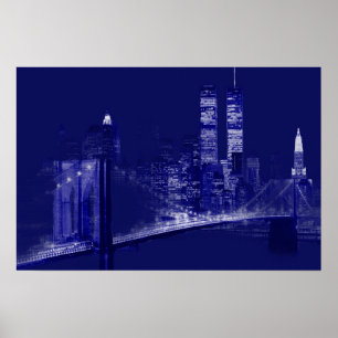 Poster Art Populaire Nuit Bleue de New York City