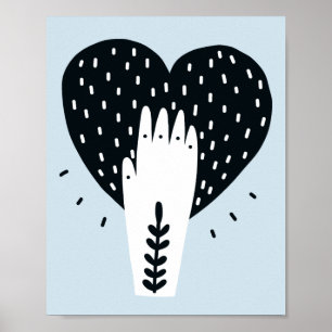 Poster Art populaire scandinave Coeur et main
