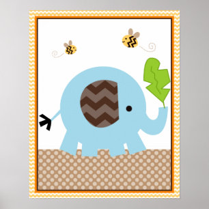 Poster Art pour la nurserie de bébé éléphant Jungle Stack