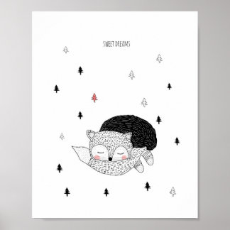 Poster Art pour la nurserie, Illustration de renard, Beau