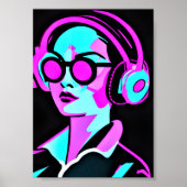 Poster Art psychédélique | Femme dans les écouteurs (Devant)