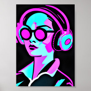 Poster Art psychédélique   Femme dans les écouteurs