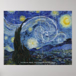Poster Art rencontre les maths, Van Gogh rencontre Fibona<br><div class="desc">Vincent van Gogh rencontre Leonardo Fibonacci. La spirale de Fibonacci s'est superposée à des éléments de la célèbre peinture de van Gogh. Avec du texte.</div>
