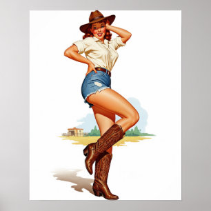 Poster Art rétro Cowgirl Pin up