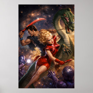 Poster Art rétro de science-fiction fantastique dans l'es