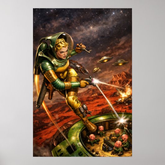 Poster Art Rétro Femme de l'Espace Fantastique Sci-Fi (Devant)